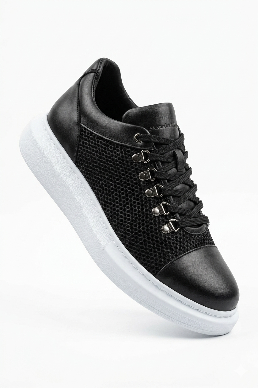 ZRC021 Yüksek Kalite Dokulu Günlük Erkek Sneaker Siyah Beyaz