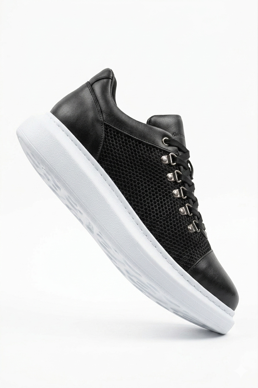 ZRC021 Yüksek Kalite Dokulu Günlük Erkek Sneaker Siyah Beyaz
