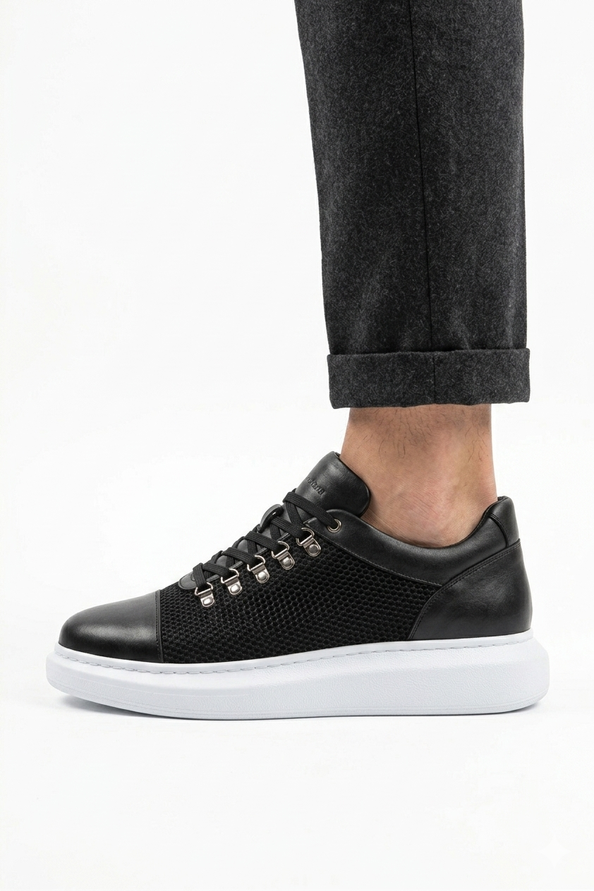 ZRC021 Yüksek Kalite Dokulu Günlük Erkek Sneaker Siyah Beyaz