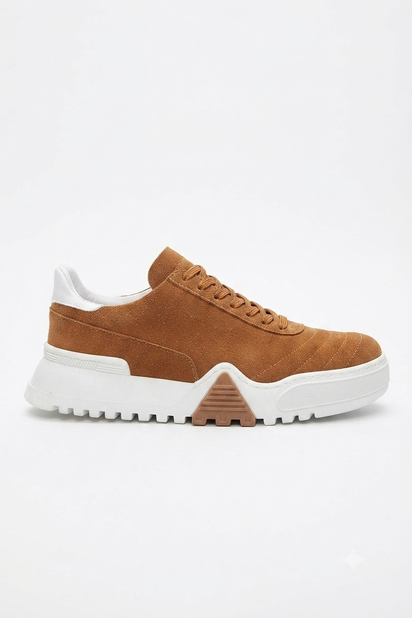 ZRC037 Yüksek Kalite Bağcıklı Kalın Taban Erkek Sneaker Taba Süet