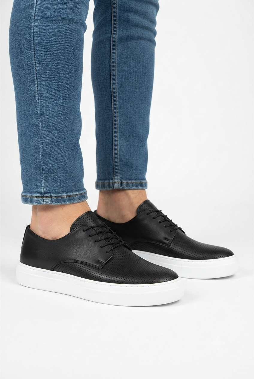 ZRC061 Premium Casual Günlük Comfort Erkek Klasik Ayakkabı Siyah Beyaz