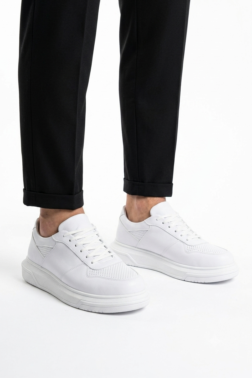 ZRC075 Yüksek Kalite Kalın Taban Bağcıklı Erkek Sneaker Beyaz