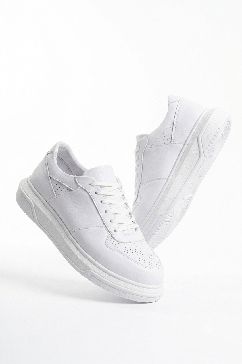 ZRC075 Yüksek Kalite Kalın Taban Bağcıklı Erkek Sneaker Beyaz