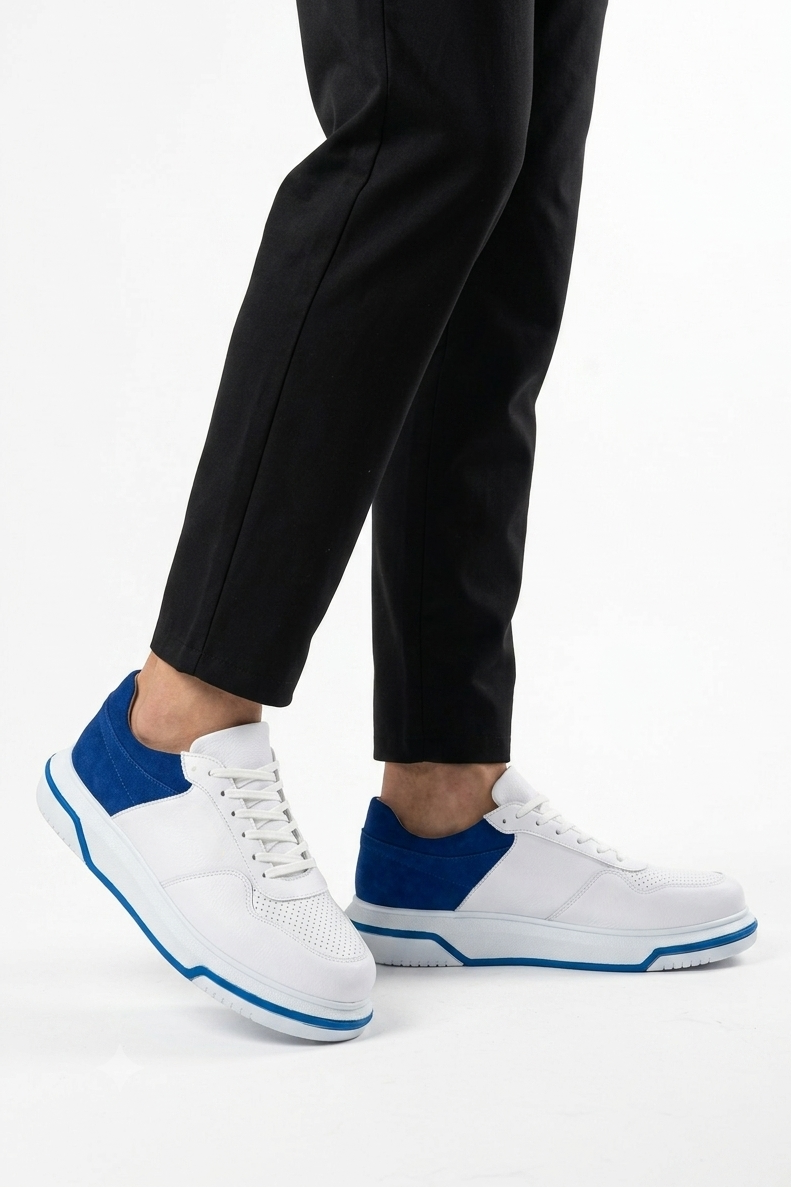 ZRC075 Yüksek Kalite Kalın Taban Bağcıklı Erkek Sneaker Beyaz Sax