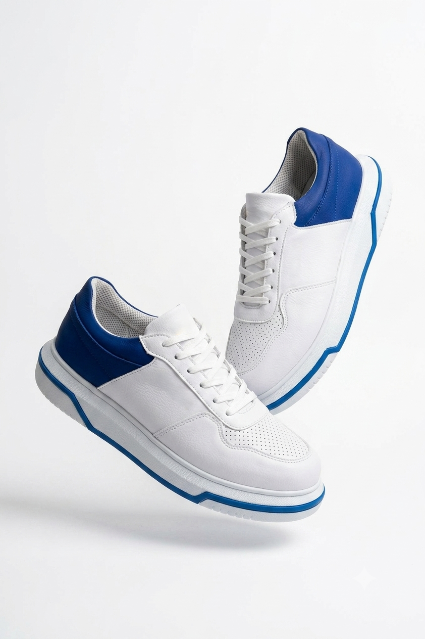 ZRC075 Yüksek Kalite Kalın Taban Bağcıklı Erkek Sneaker Beyaz Sax