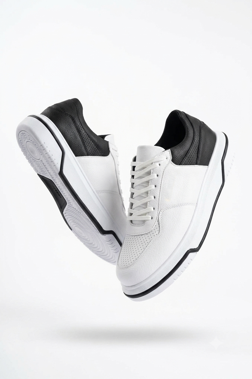 ZRC075 Yüksek Kalite Kalın Taban Bağcıklı Erkek Sneaker Beyaz Siyah
