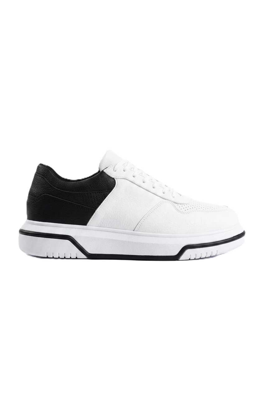 ZRC075 Yüksek Kalite Kalın Taban Bağcıklı Erkek Sneaker Beyaz Siyah