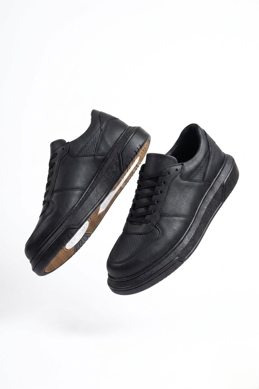 ZRC075 Yüksek Kalite Kalın Taban Bağcıklı Erkek Sneaker Siyah