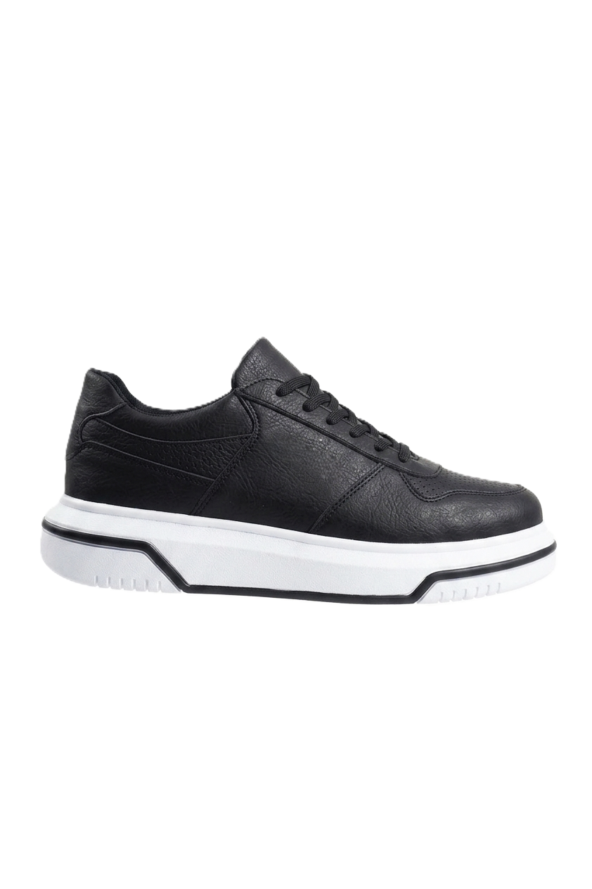 ZRC075 Yüksek Kalite Kalın Taban Bağcıklı Erkek Sneaker Siyah Beyaz