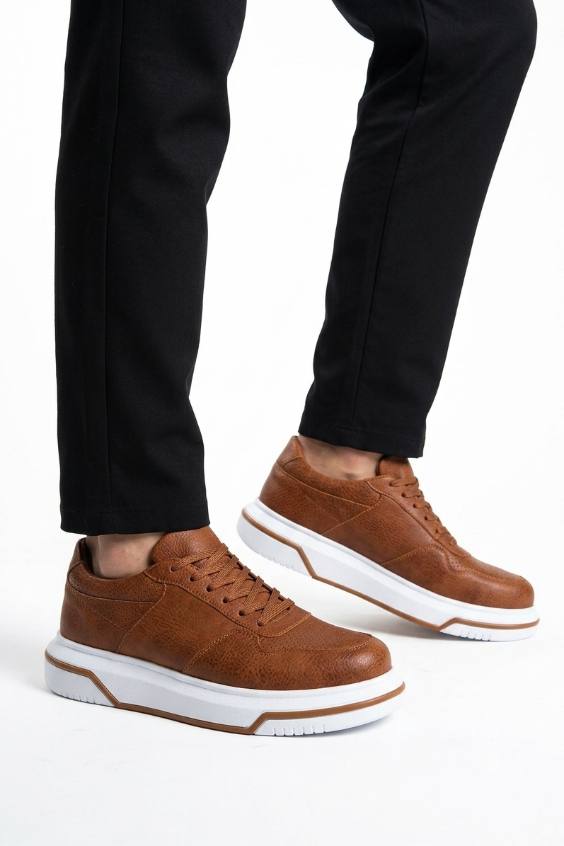 ZRC075 Yüksek Kalite Kalın Taban Bağcıklı Erkek Sneaker Taba