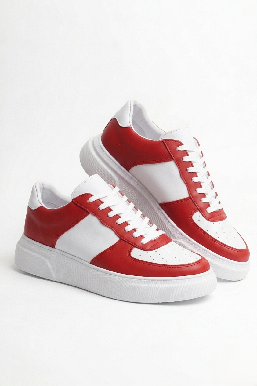 ZRC087 Premium Bağcıklı Casual Erkek Sneaker Beyaz Kırmızı
