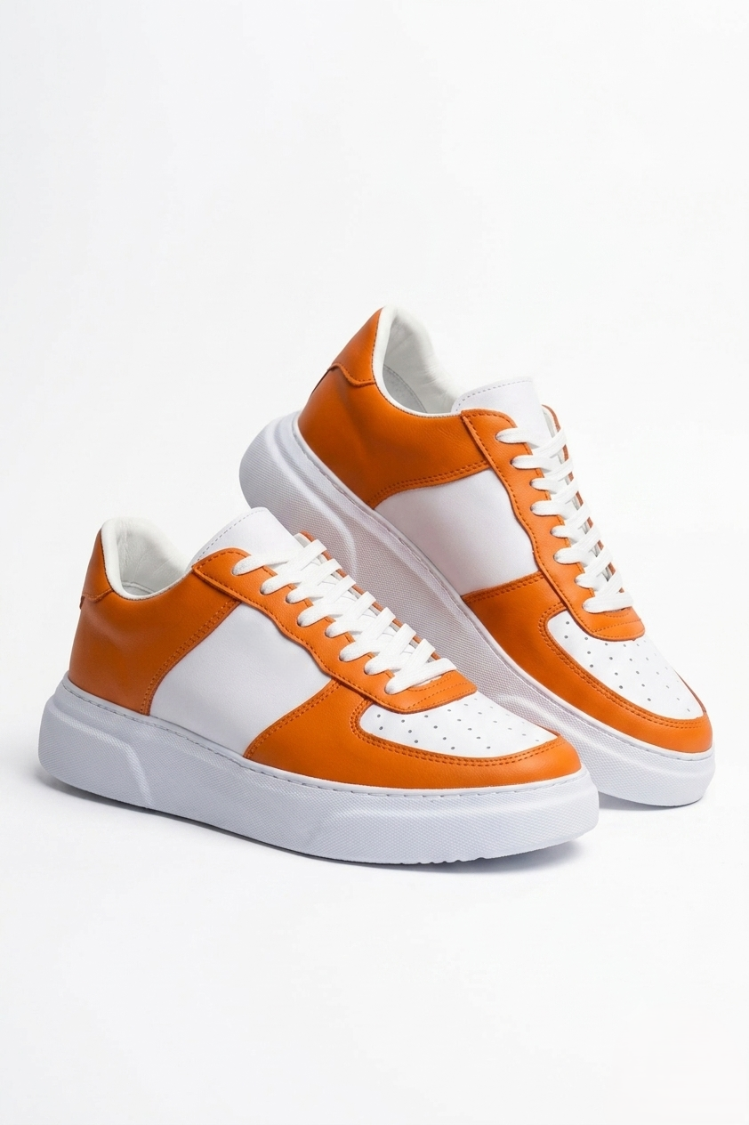 ZRC087 Premium Bağcıklı Casual Erkek Sneaker Beyaz Turuncu
