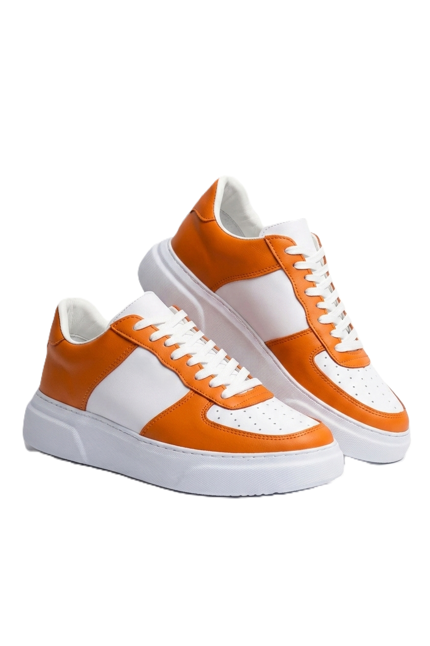 ZRC087 Premium Bağcıklı Casual Erkek Sneaker Beyaz Turuncu