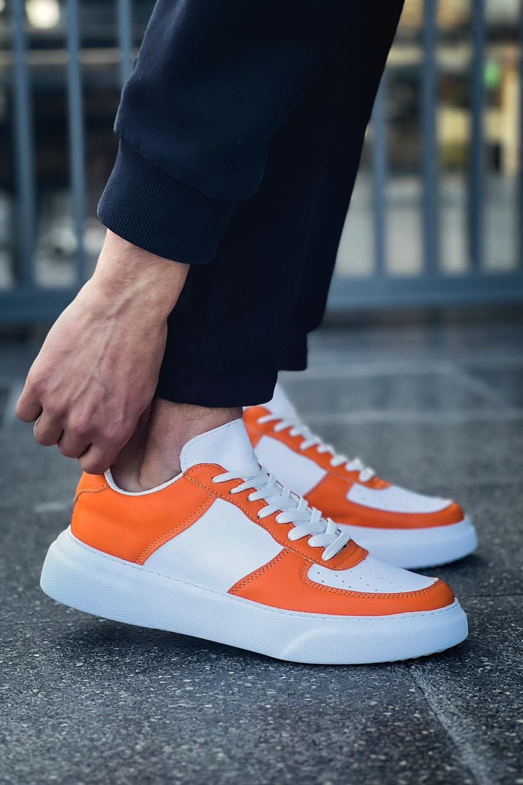 ZRC087 Premium Bağcıklı Casual Erkek Sneaker Beyaz Turuncu