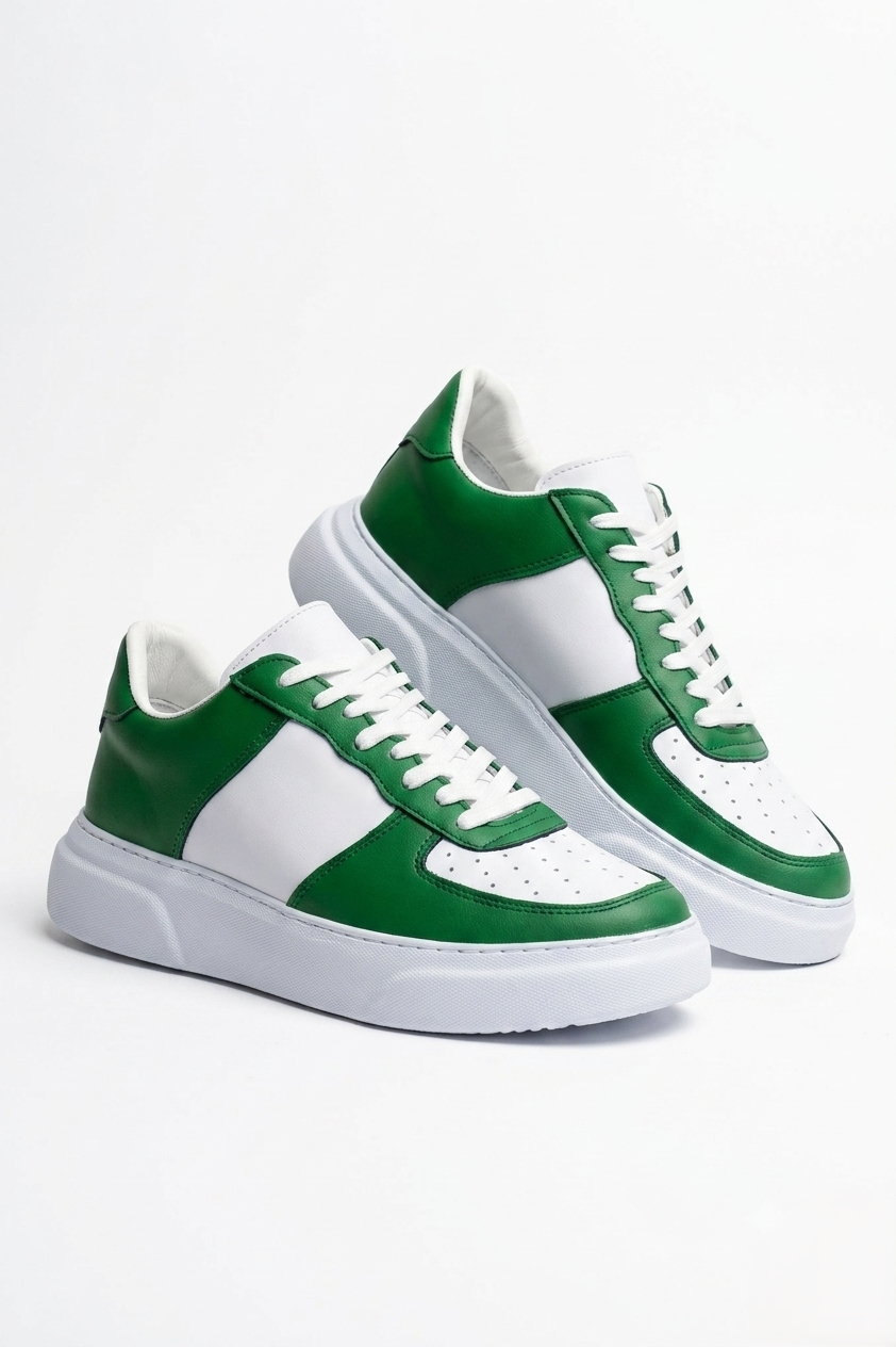 ZRC087 Premium Bağcıklı Casual Erkek Sneaker Beyaz Yeşil