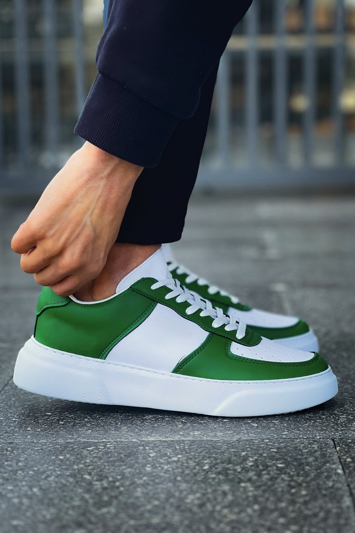 ZRC087 Premium Bağcıklı Casual Erkek Sneaker Beyaz Yeşil