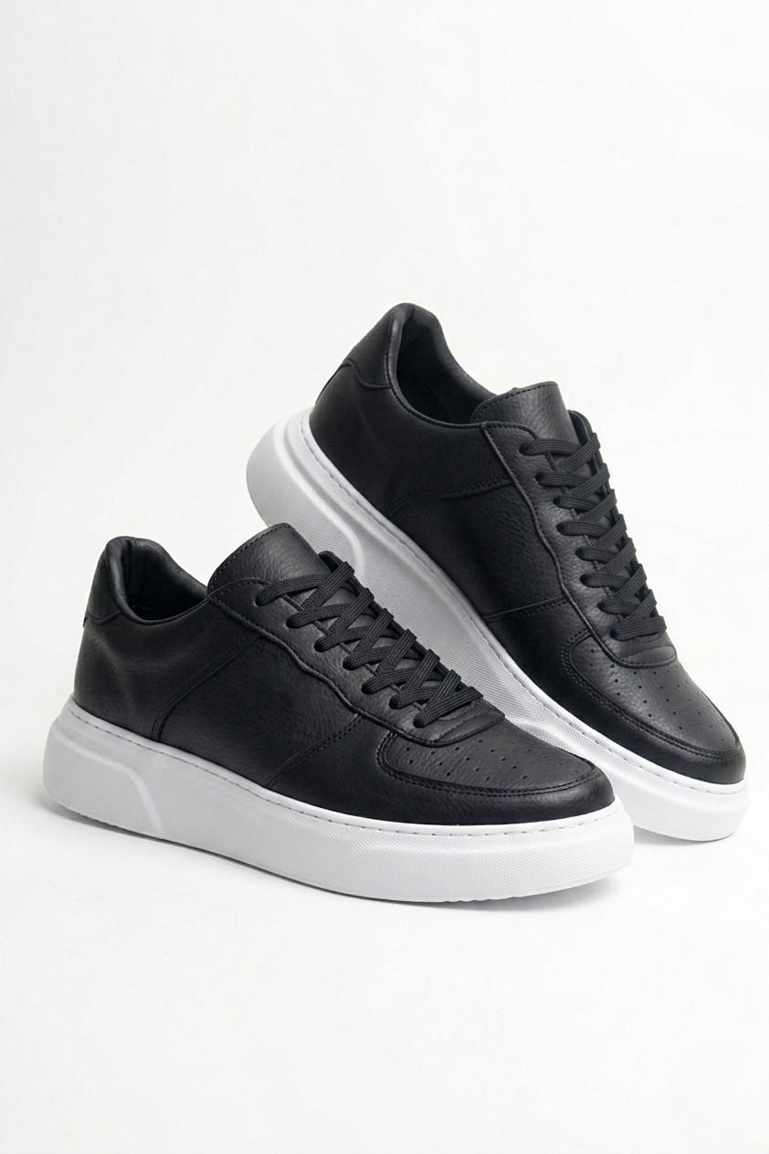 ZRC087 Premium Bağcıklı Casual Erkek Sneaker Siyah Beyaz