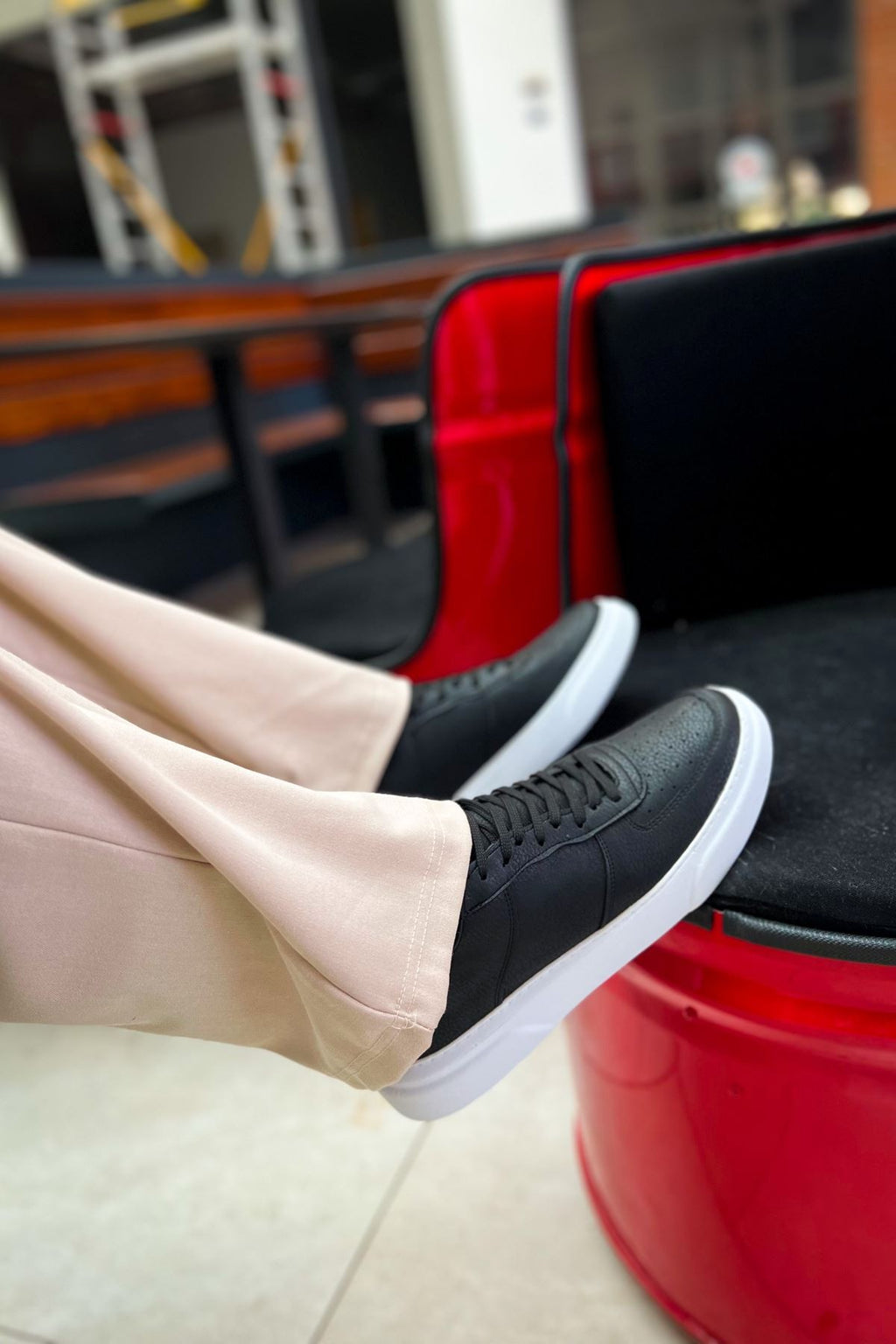 ZRC087 Premium Bağcıklı Casual Erkek Sneaker Siyah Beyaz
