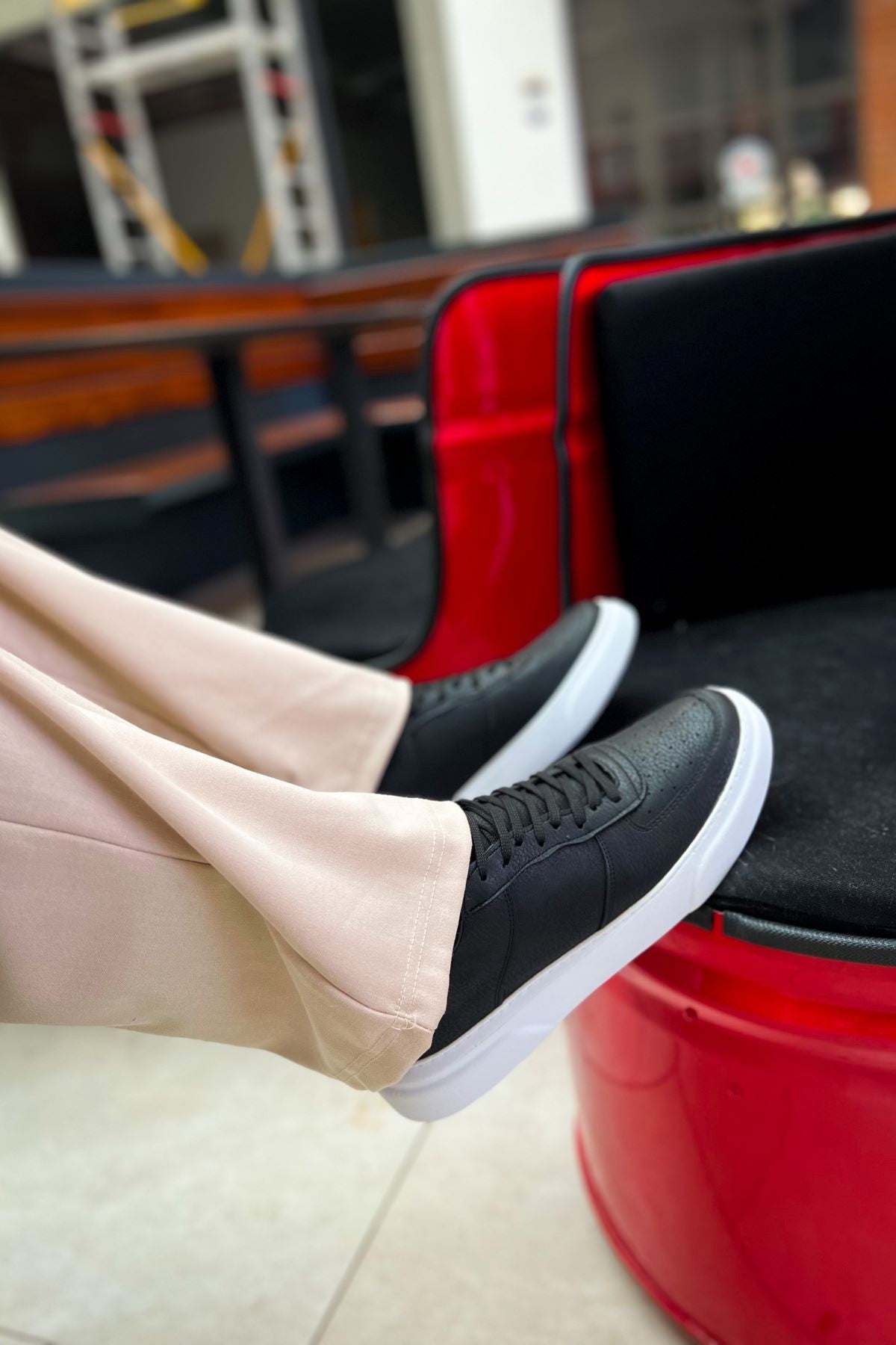 ZRC087 Premium Bağcıklı Casual Erkek Sneaker Siyah Beyaz