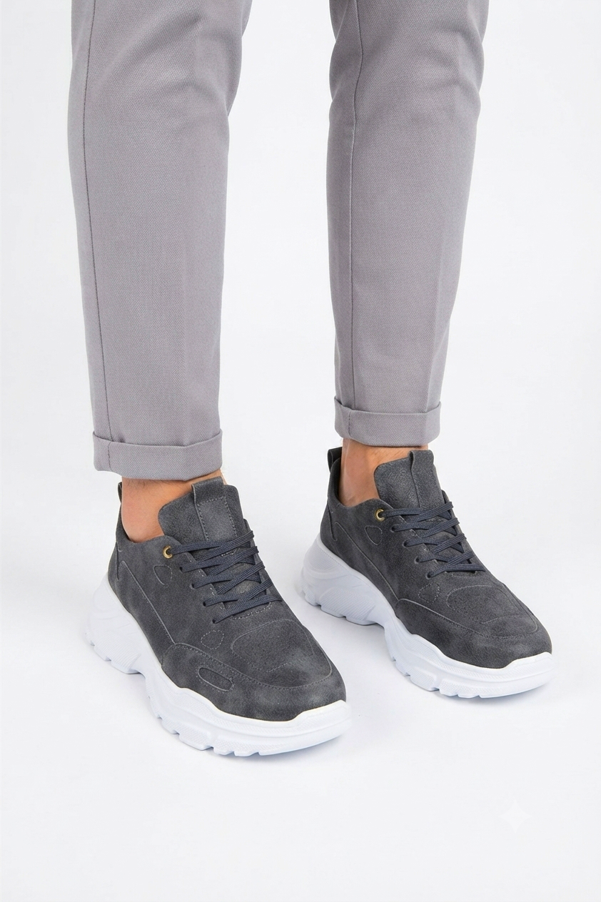 ZRC089 Yüksek Kalite Premium Kalın Taban Günlük Erkek Sneaker Antrasit