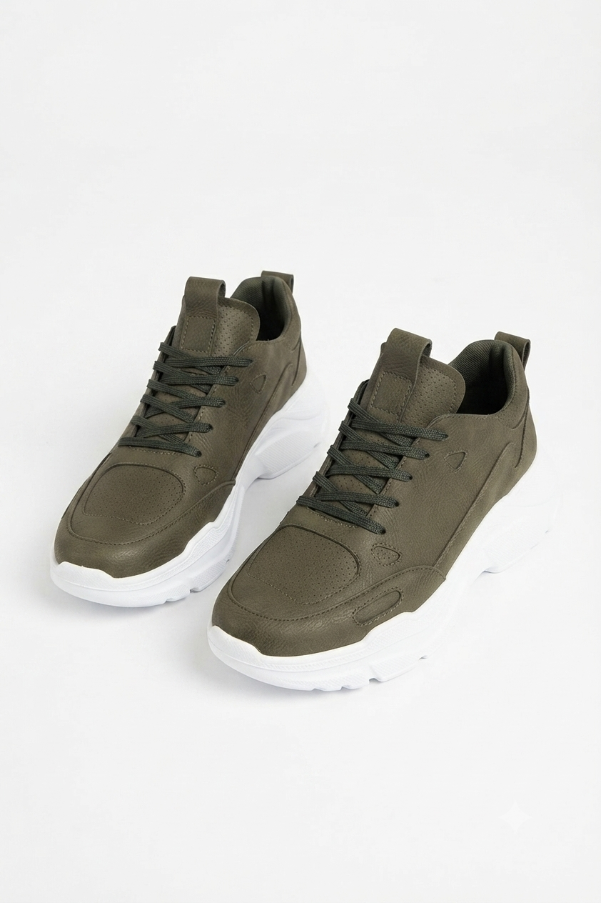 ZRC089 Yüksek Kalite Premium Kalın Taban Günlük Erkek Sneaker Haki
