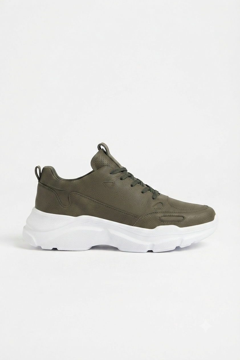 ZRC089 Yüksek Kalite Premium Kalın Taban Günlük Erkek Sneaker Haki