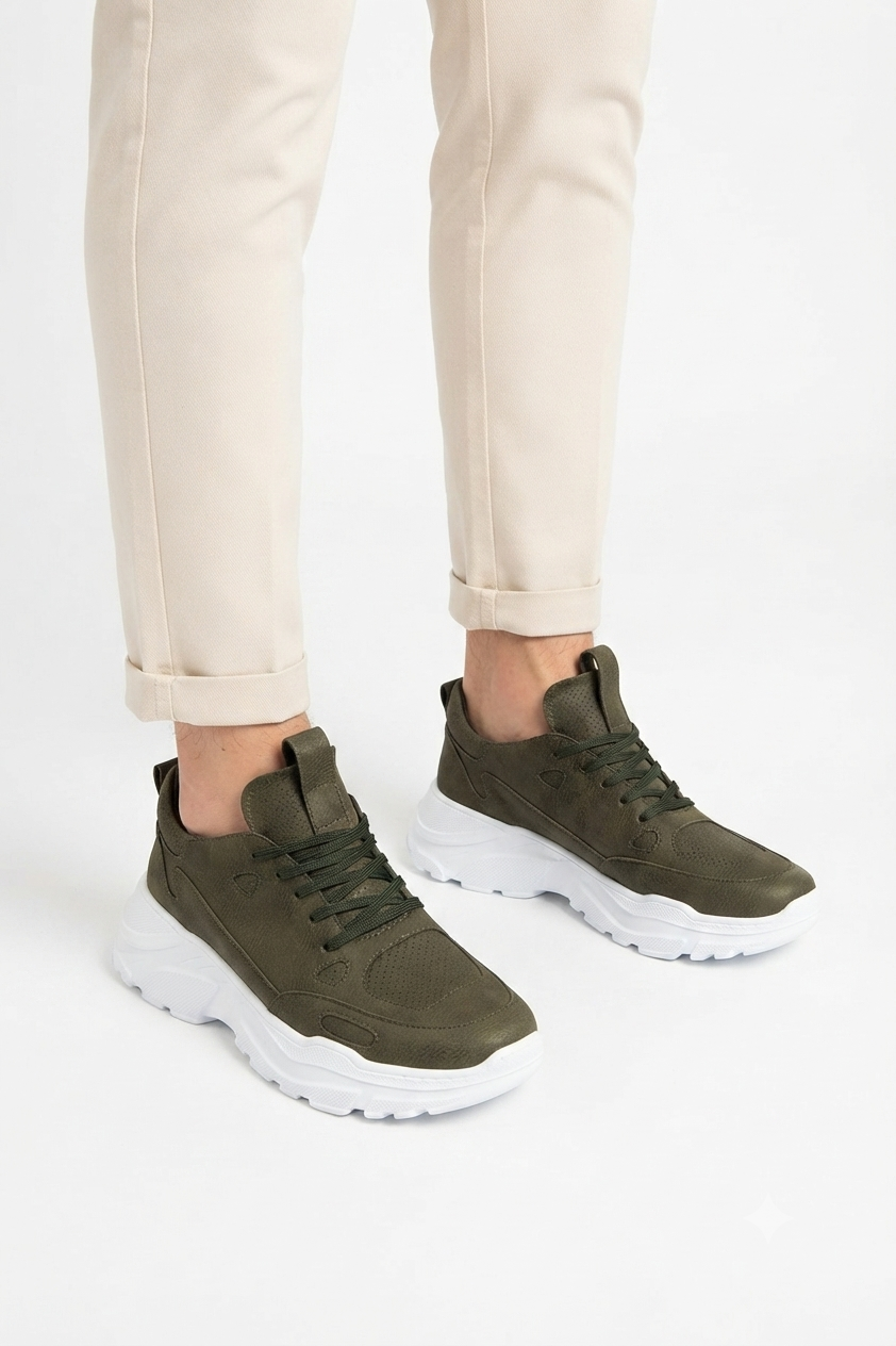 ZRC089 Yüksek Kalite Premium Kalın Taban Günlük Erkek Sneaker Haki