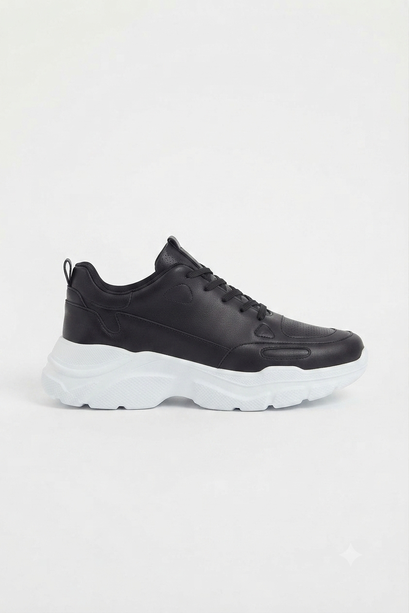 ZRC089 Yüksek Kalite Premium Kalın Taban Günlük Erkek Sneaker Siyah Beyaz