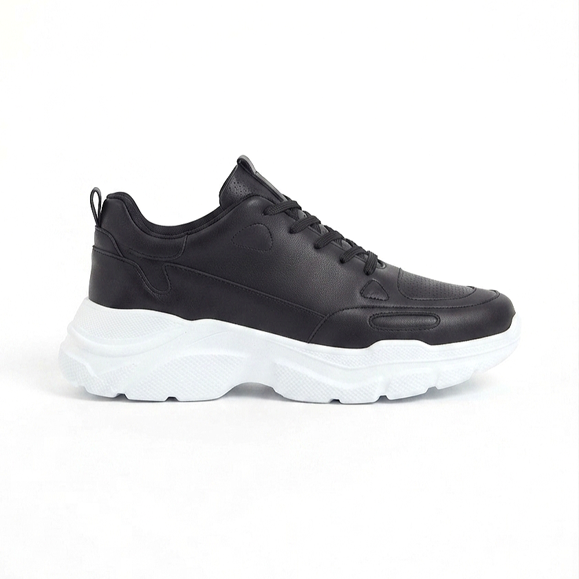 ZRC089 Yüksek Kalite Premium Kalın Taban Günlük Erkek Sneaker Siyah Beyaz