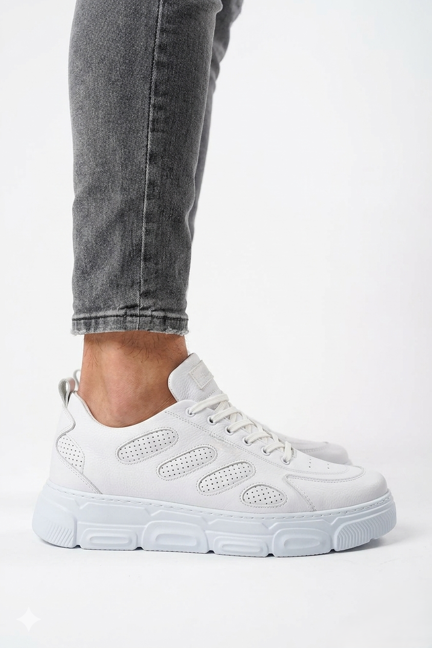 ZRC105 Yüksek Kalite Kalın Taban Bağcıklı Erkek Sneaker Beyaz