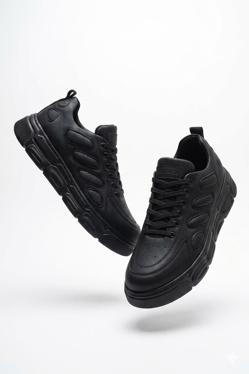 ZRC105 Yüksek Kalite Kalın Taban Bağcıklı Erkek Sneaker Siyah