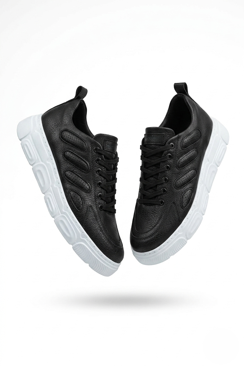 ZRC105 Yüksek Kalite Kalın Taban Bağcıklı Erkek Sneaker Siyah Beyaz