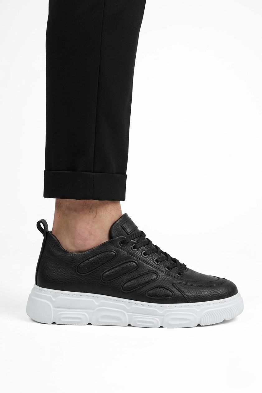 ZRC105 Yüksek Kalite Kalın Taban Bağcıklı Erkek Sneaker Siyah Beyaz