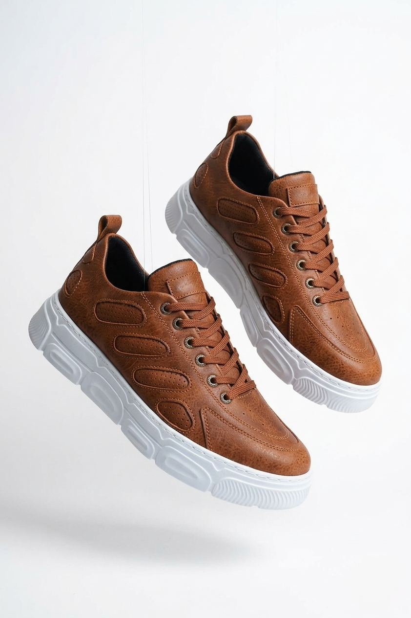 ZRC105 Yüksek Kalite Kalın Taban Bağcıklı Erkek Sneaker Taba