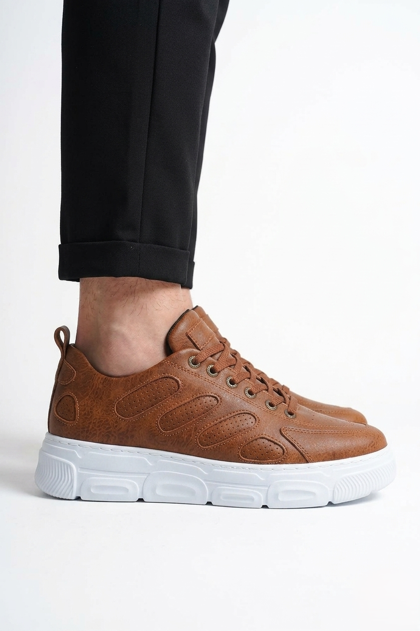 ZRC105 Yüksek Kalite Kalın Taban Bağcıklı Erkek Sneaker Taba