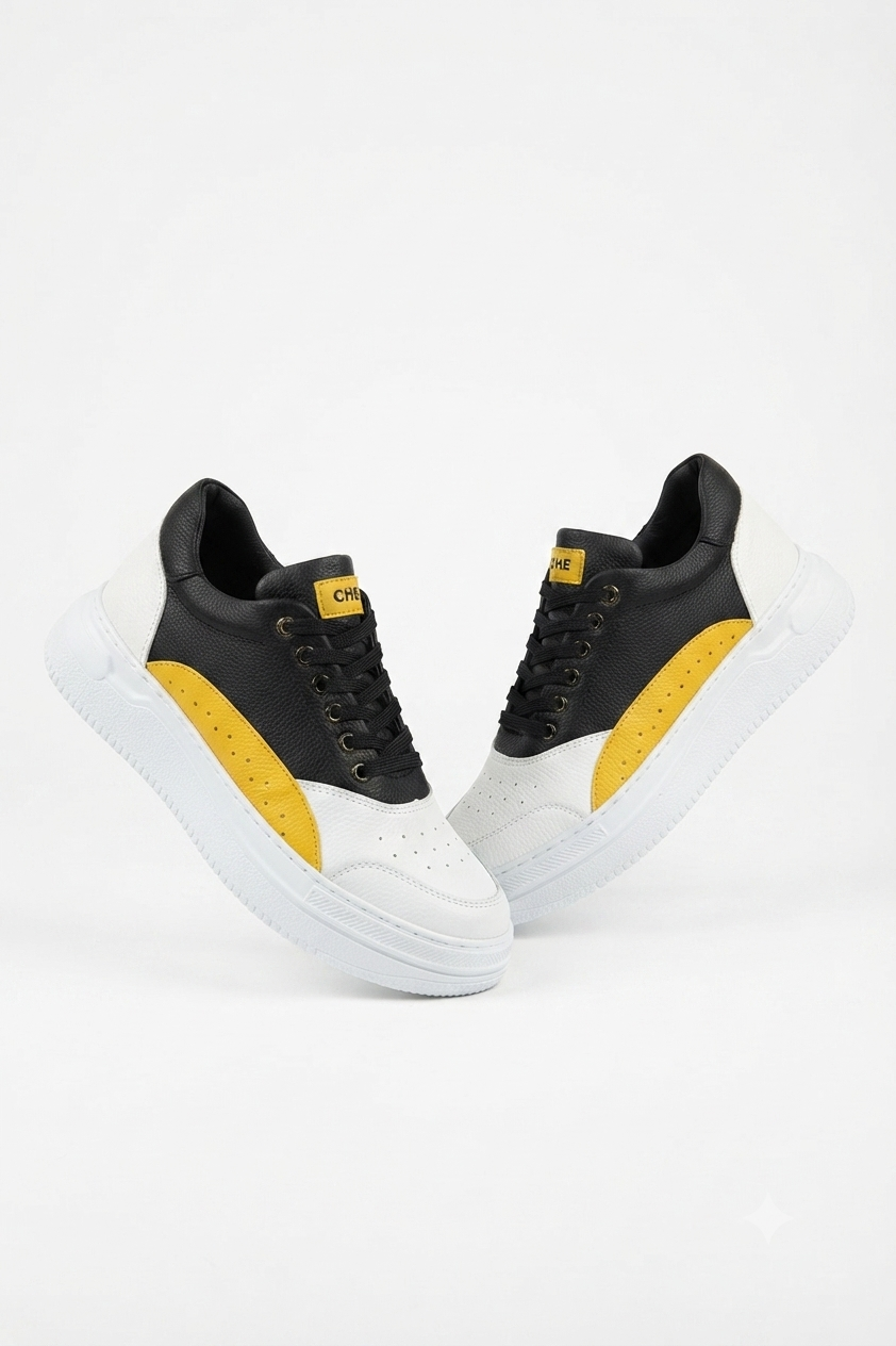 ZRC115 Premium Günlük Erkek Spor Sneaker Beyaz Sarı
