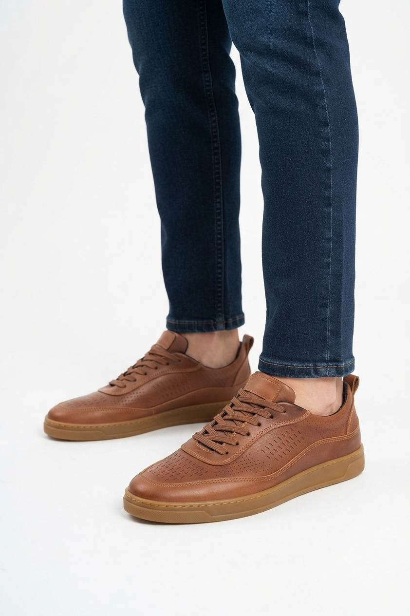 ZRC157 Retro BağcıklıYüksek Kalite Günlük Erkek Sneaker Taba