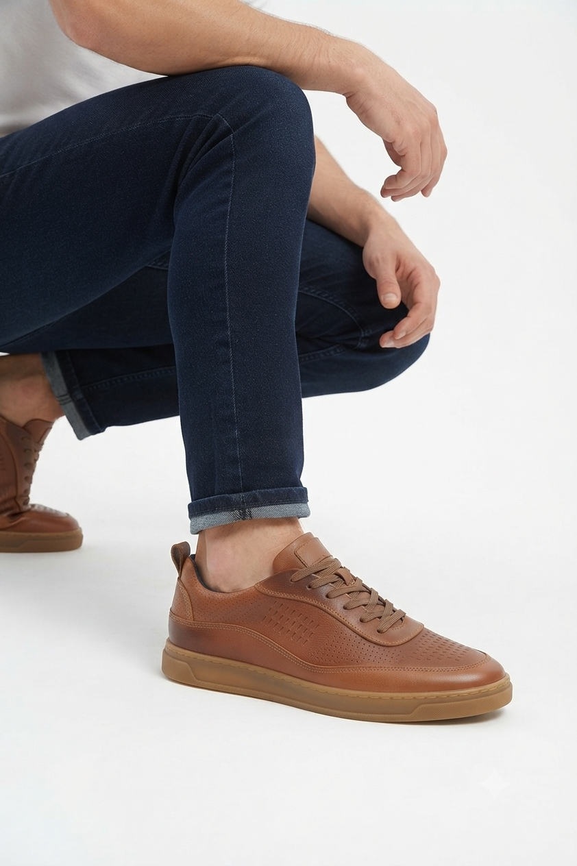 ZRC157 Retro BağcıklıYüksek Kalite Günlük Erkek Sneaker Taba