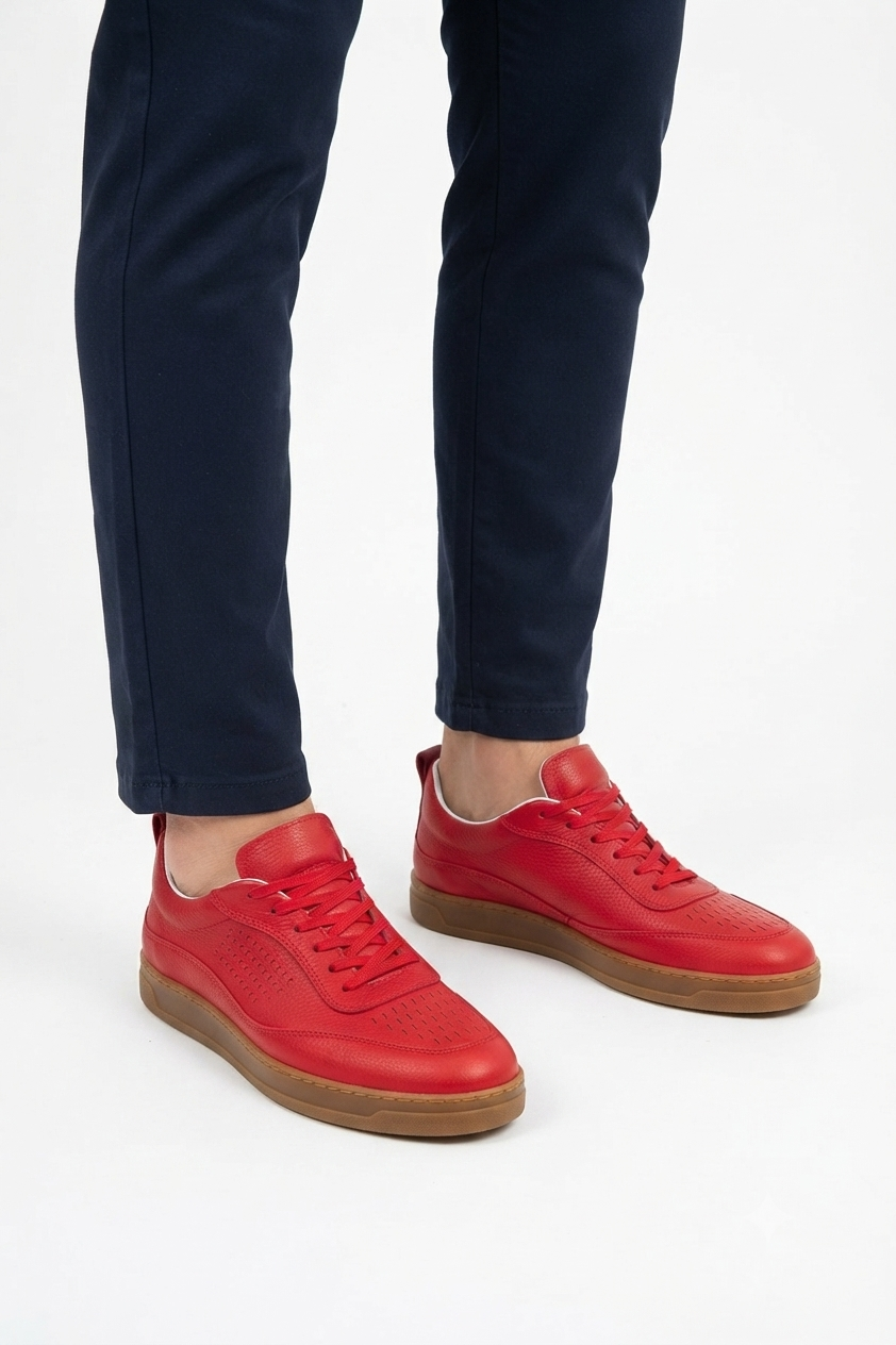 ZRC157 Retro Bağcıklı Yüksek Kalite Günlük Erkek Sneaker Kırmızı