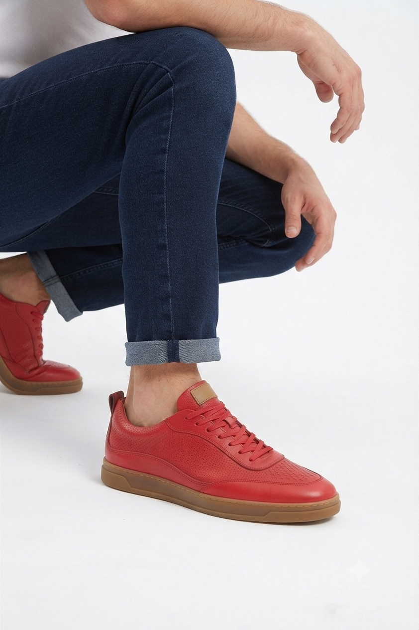 ZRC157 Retro Bağcıklı Yüksek Kalite Günlük Erkek Sneaker Kırmızı