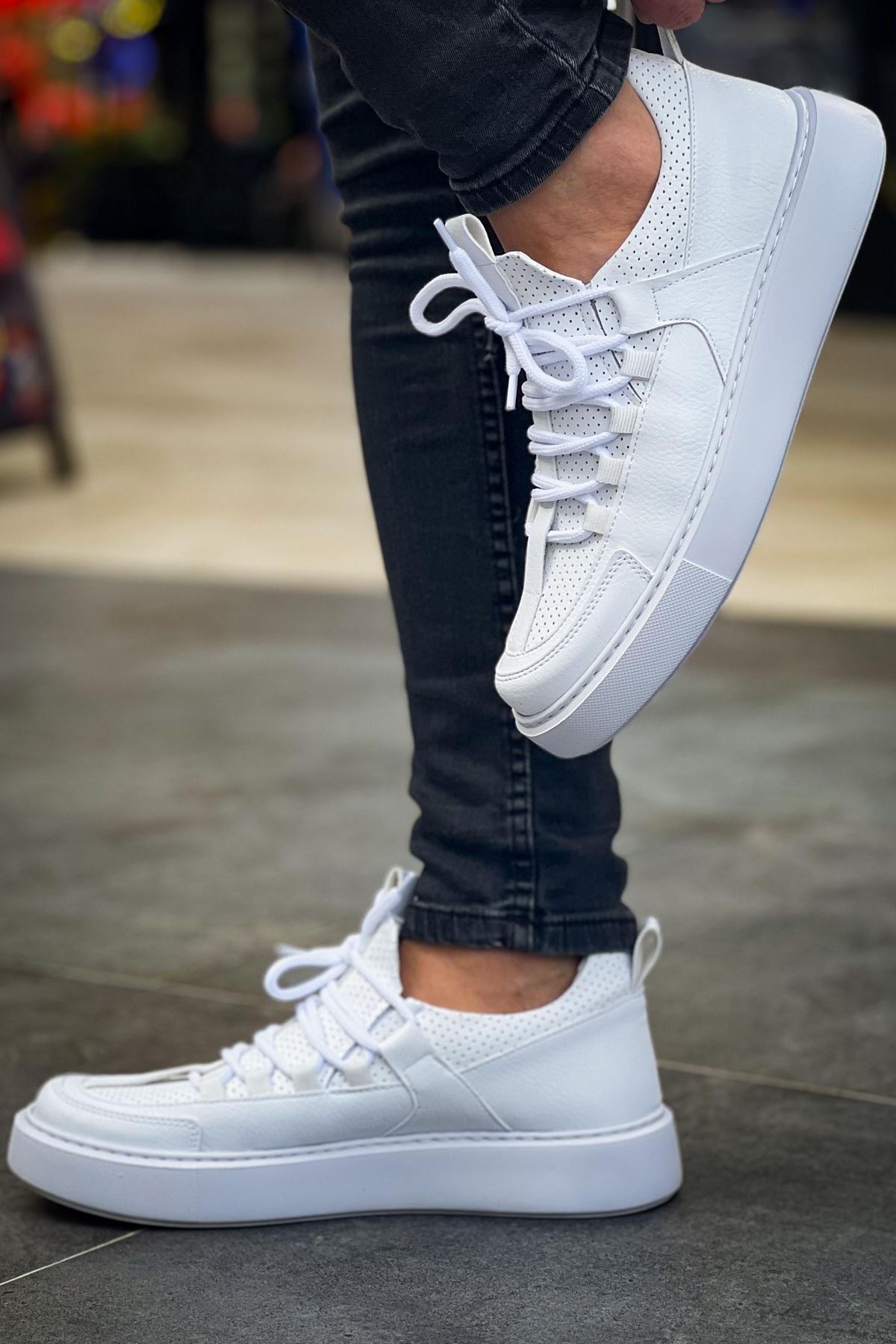 ZRC159 Premium Bağcıklı Ortopedik Erkek Sneaker Beyaz