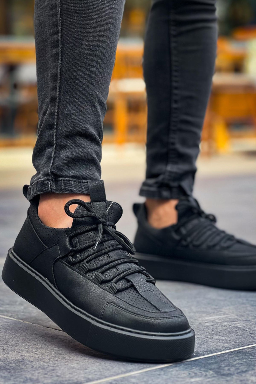 ZRC159 Premium Bağcıklı Ortopedik Erkek Sneaker Siyah