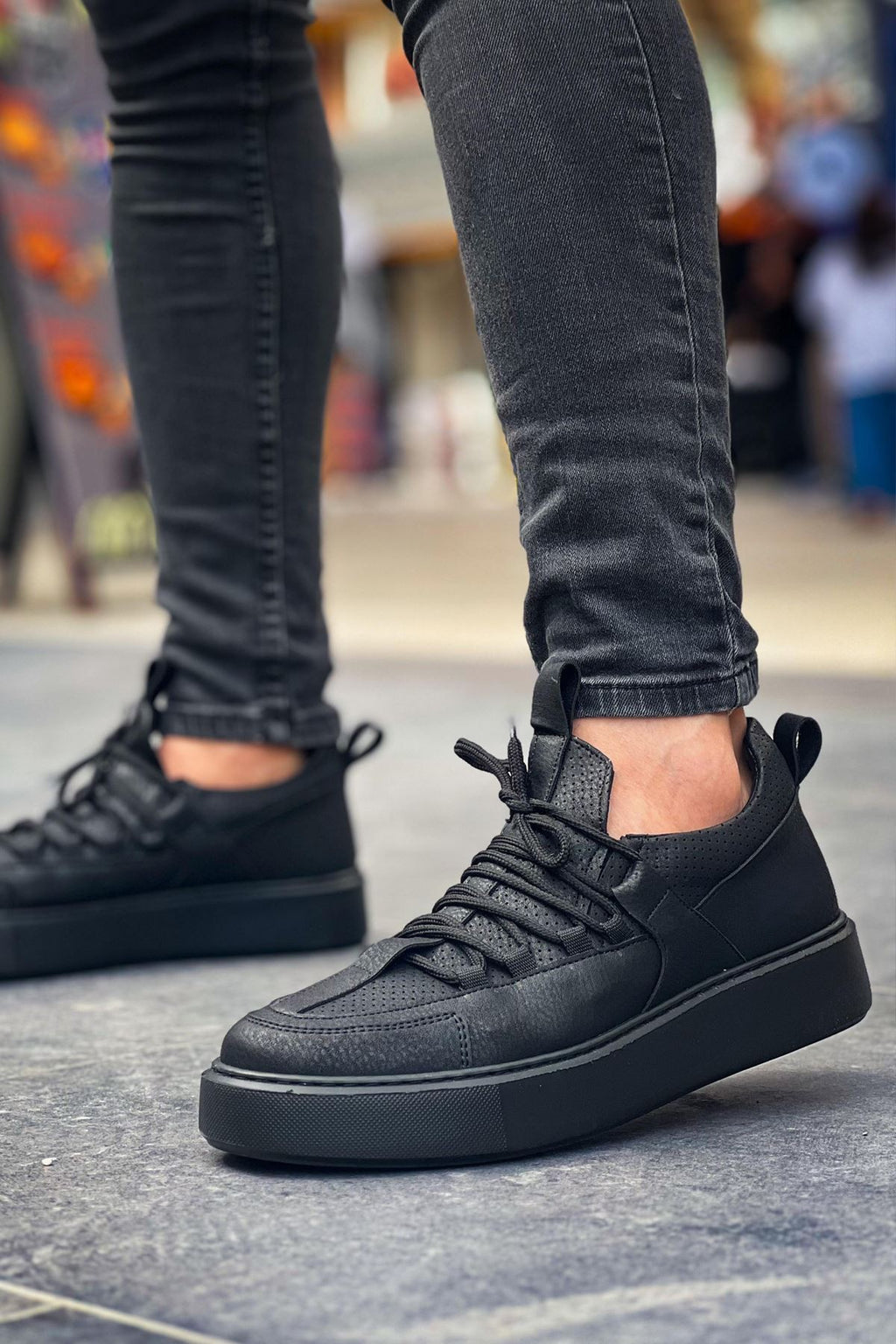 ZRC159 Premium Bağcıklı Ortopedik Erkek Sneaker Siyah