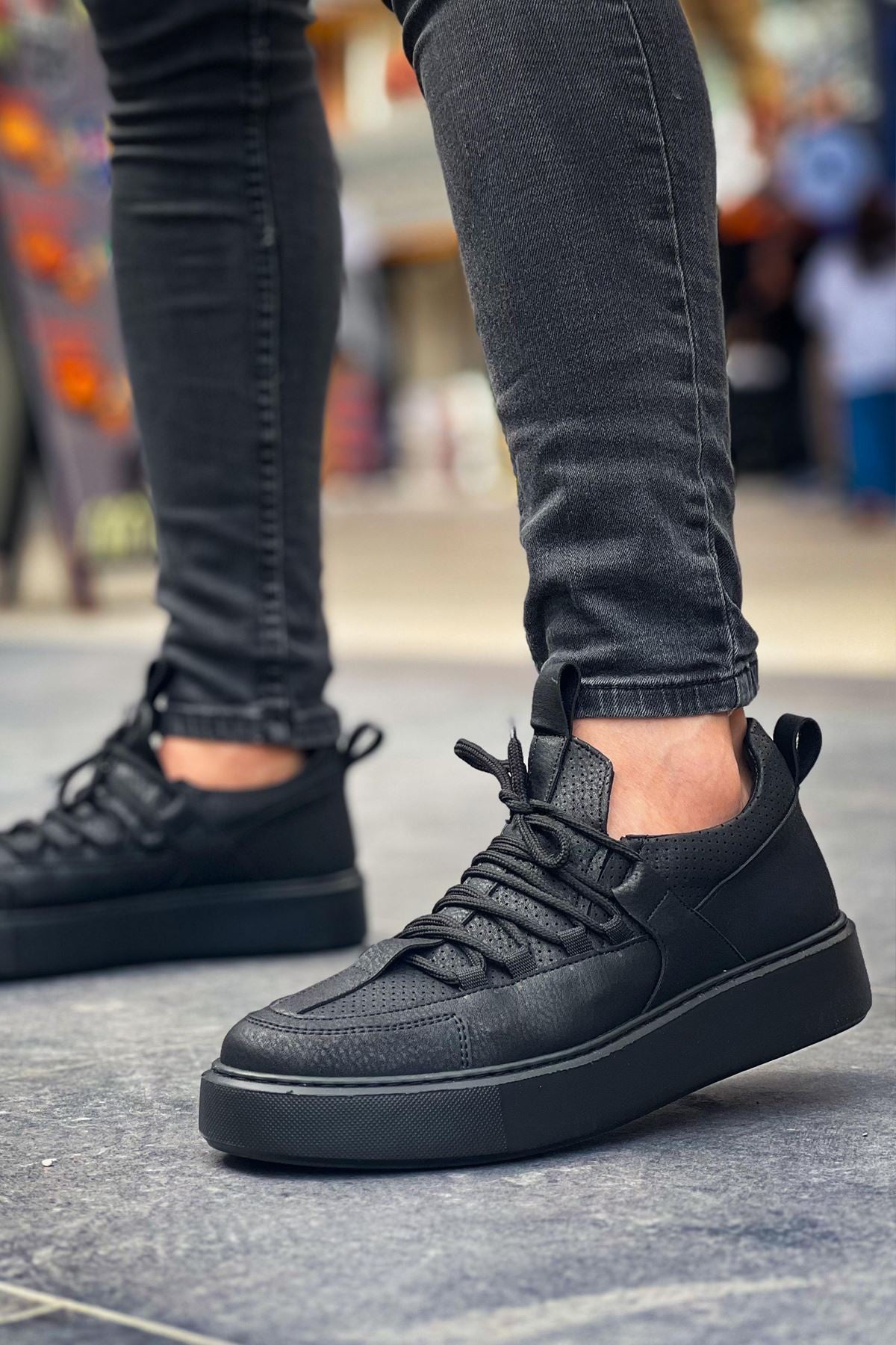 ZRC159 Premium Bağcıklı Ortopedik Erkek Sneaker Siyah