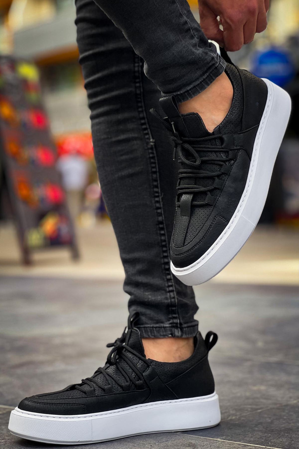 ZRC159 Premium Bağcıklı Ortopedik Erkek Sneaker Siyah Beyaz