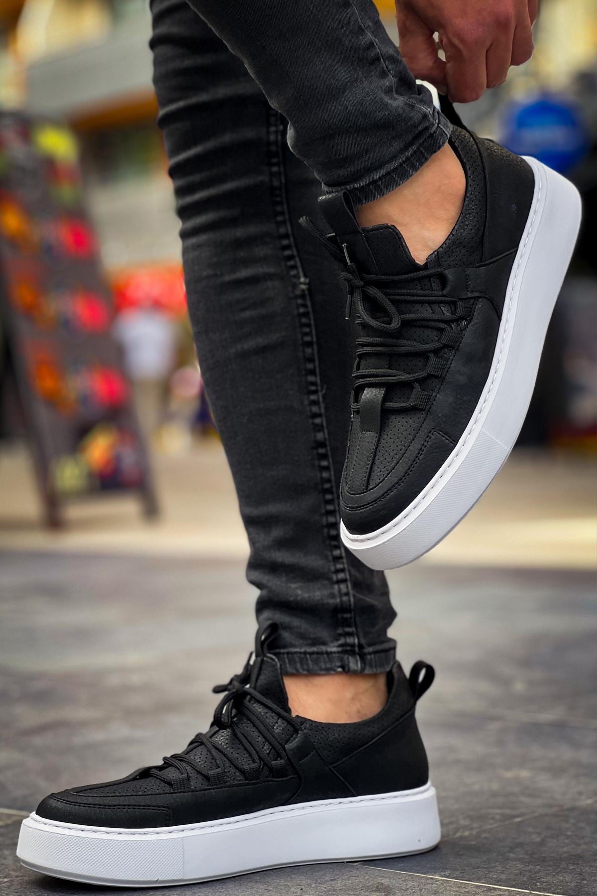 ZRC159 Premium Bağcıklı Ortopedik Erkek Sneaker Siyah Beyaz