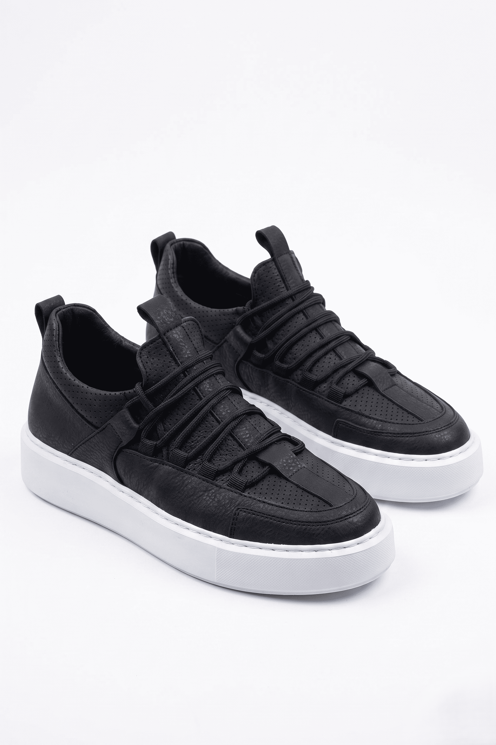 ZRC159 Premium Bağcıklı Ortopedik Erkek Sneaker Siyah Beyaz