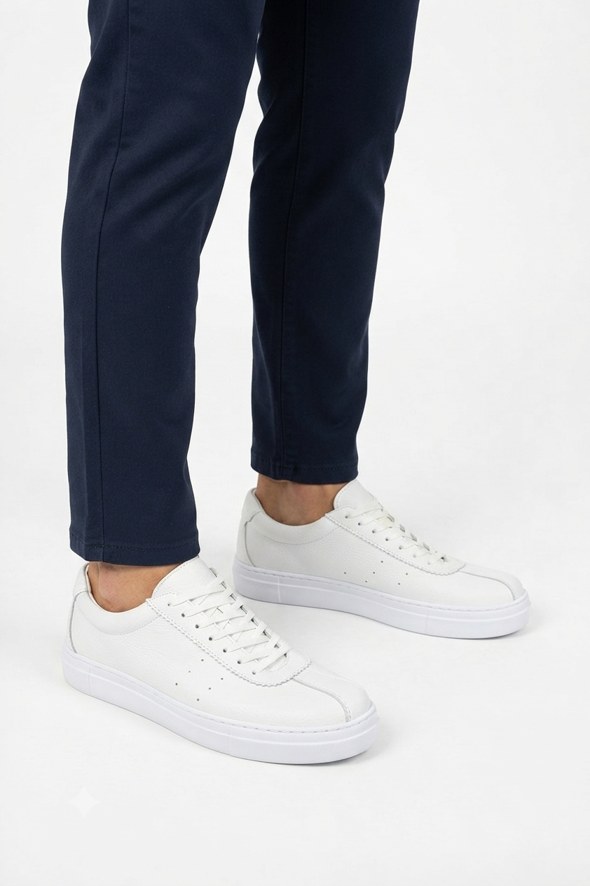 ZRC163 Yüksek Kalite Bağcıklı Kalın Taban Erkek Beyaz Sneaker