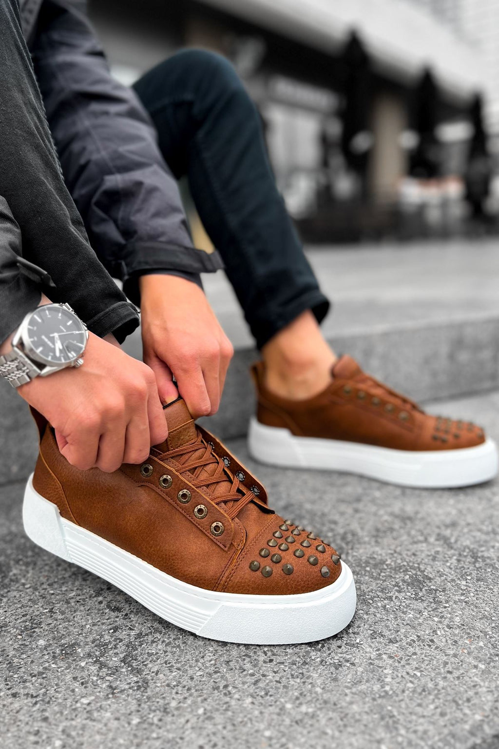 ZRC169 Yüksek Kalite Kalın Taban Bağcıklı Erkek Sneaker Taba