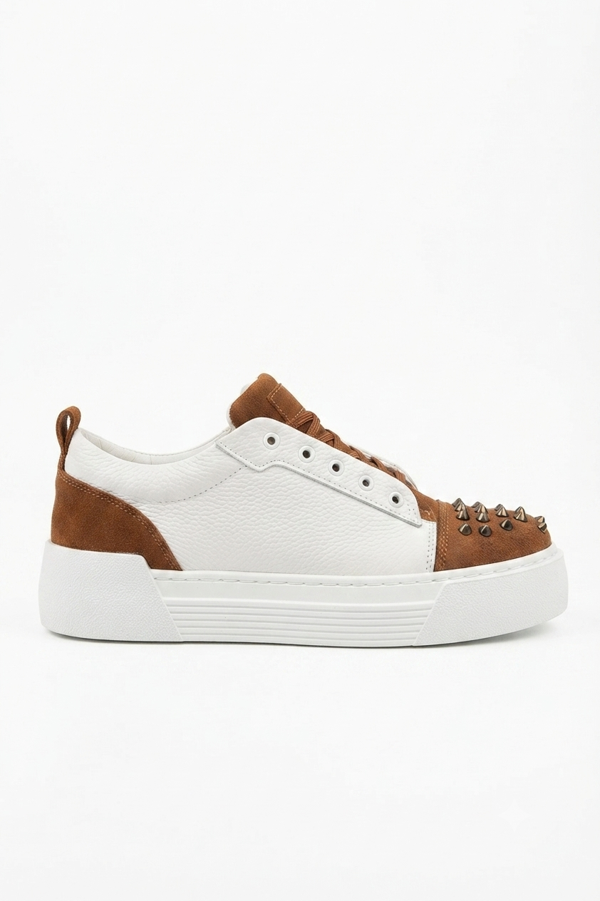 ZRC169 Yüksek Kalite Kalın Taban Bağcıklı Erkek Sneaker Taba Beyaz